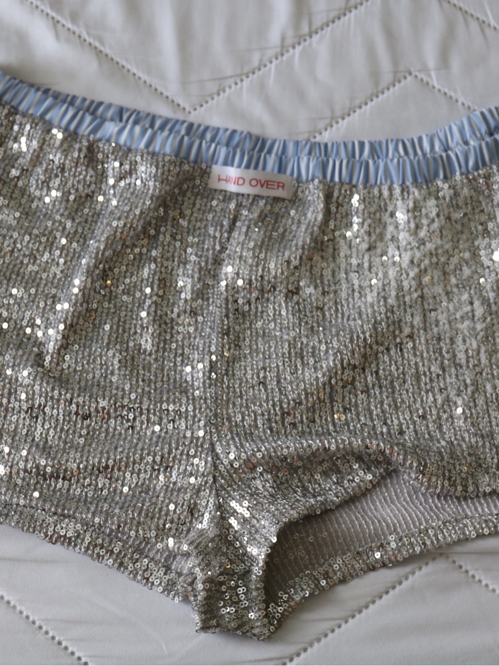 Hand Over Silver Sequin Bike Shorts